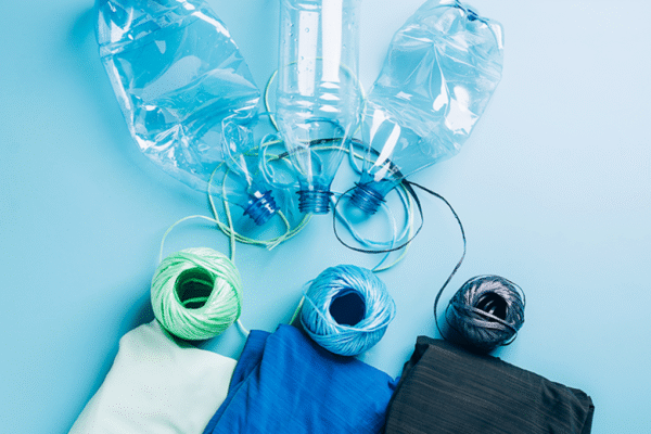 Green textiles created from thermomechanical recycled polyester, turning plastic bottles into eco-friendly fabric yarns