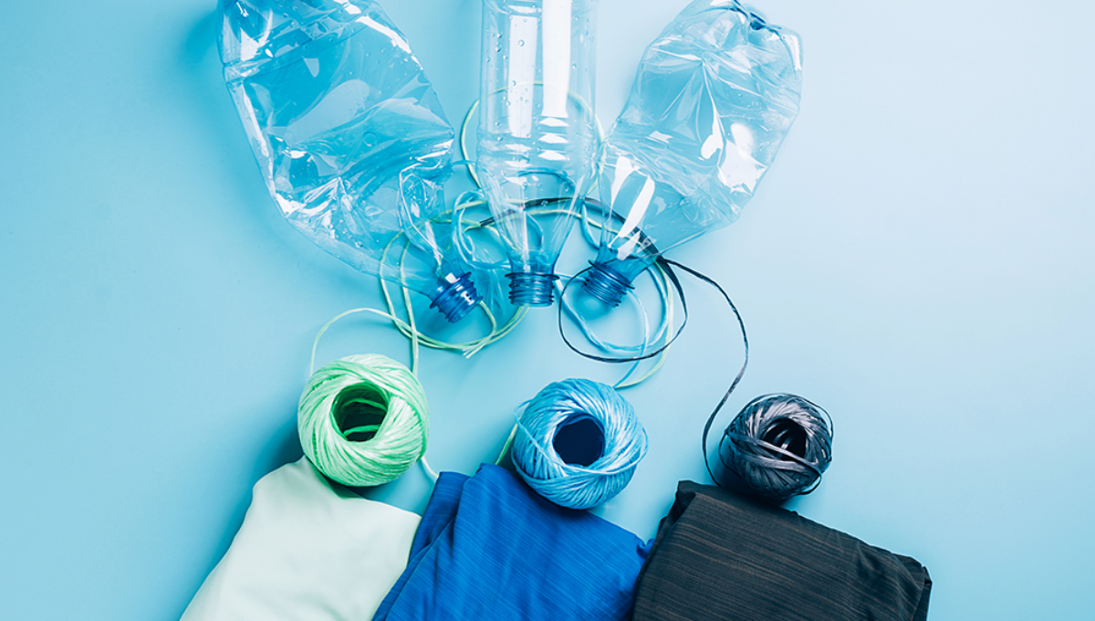 Green textiles created from thermomechanical recycled polyester, turning plastic bottles into eco-friendly fabric yarns